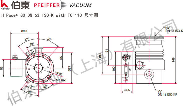 涡轮分子泵 HiPace 80 尺寸图