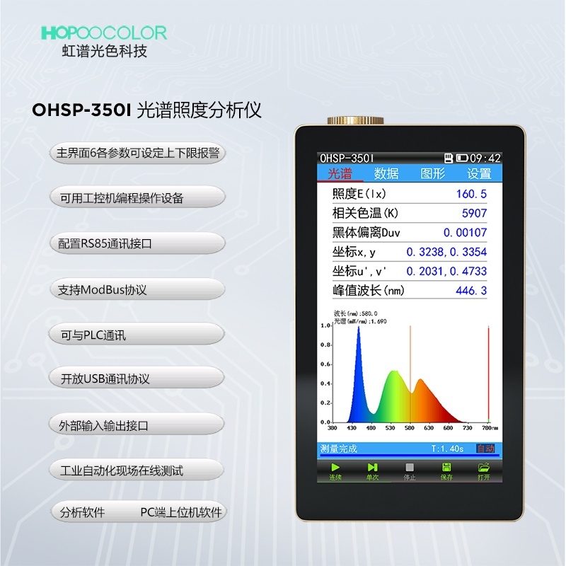OHSP350I工业版色温测试仪光谱照度计485通讯的图片